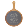 8 1/4" x 12 1/4" Round Acacia Wood/Slate Serving Board with Handle - CUSTOM LASER ENGRAVED