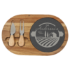 12 1/2" x 7 3/4" Acacia Wood/Slate Oval Cheese Set with Two Tools - CUSTOM LASER ENGRAVED